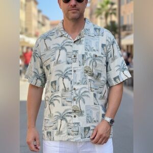 Banana Cabana Shirt Mens XXL 100% Silk Hawaiian Wood Buttons Tropical Beach